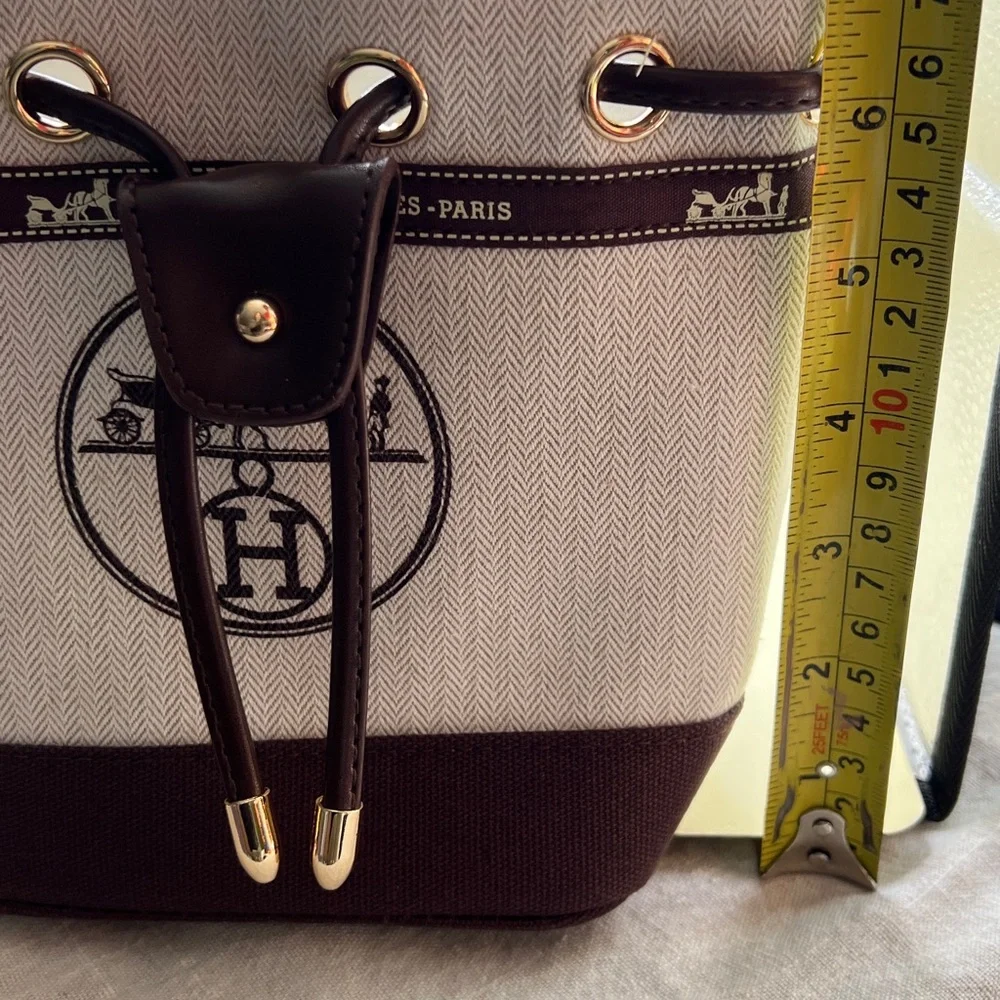 Beautiful Upcycled Hermes Drawstring Repurposed  Bucket Bag Tote Luxury New - Picture 8 of 11